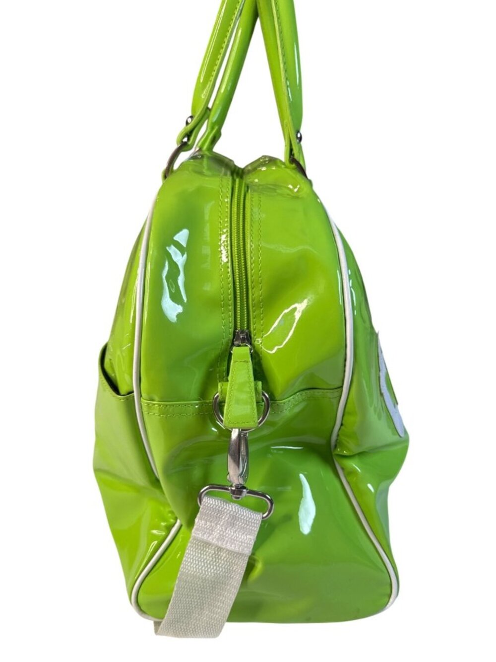 Trumpette Neon Glossy Patent Green Tennis Bag W/Shoulder Strap & Handles - Picture 4 of 15